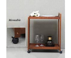 Carrello di Servizio in Legno A 2 Piani Pieghevole Cucina Utility Carrello Organizzatore Rack di Bloccaggio Ruote Bar di Stoccaggio del Vino Carrello di Servizio