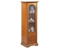 Arteferretto Vetrinetta Classica 1 Anta 2 cassetti, Mobile vetrina per Soggiorno/Salotto/Cucina, Salva Spazio, Legno Tinta Ciliegio Patinato, Dimensioni: L48xP34xH136 cm