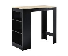 [en.casa] Bancone Tavolo Alto da Bar 110 x 50 x 103 cm Penisola Cucina con 3 Ripiani - Nero/Effetto Rovere