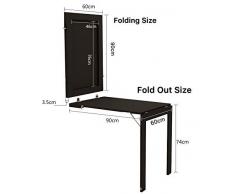 YOUXD TABLE Tavolo da Pranzo a Parete, Tavolo Convertibile Pieghevole Salva Spazio 90x60x74cm Nero