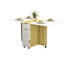 BAKAJI Tavolo da Pranzo Tavolino Pieghevole Mobile Cucina con Scaffali Armadietto Salvaspazio Portaoggetti con Ante Ripiani Ruote Scrivania Multiuso in Legno MDF Design Moderno Arredamento