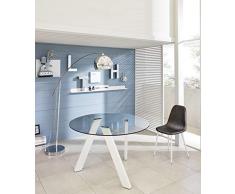 Stones Rotondo Fisso in Vetro Temperato e Gambe in Metallo, Tavolo da Pranzo Moderno da 4 Posti, Modello Rondò, Base Colore Bianco, 120 x 120 H 75 cm