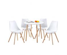 buybyroom Set da pranzo rotondo composto da un tavolo bianco e 4 sedie bianche abbinate, adatto per sala da pranzo, cucina, caffetteria, ufficio e salotto