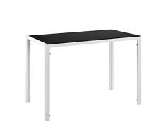 [en.casa] Tavolo da Pranzo con Piano in Vetro e Struttura in Acciaio (AxLxP) 75 x 105 x 60 cm Posti fino a 4 Persone - Telaio Bianco con Piano in Vetro Nero