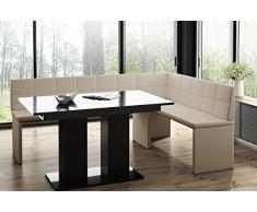 Panchina angolare Marta con tavolo a colonna, nera, spessa imbottitura, in ecopelle, facile da pulire, struttura in legno stabile, 196 x 142R