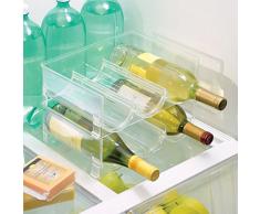 InterDesign Fridge/Freeze Binz Cantinetta Per 3 Bottiglie, Portabottiglie Di Vino Impilabile In Plastica, Trasparente