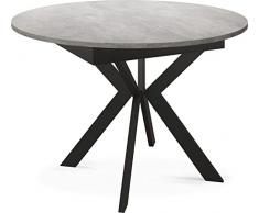 Tavolo da Pranzo Rotondo Allungabile Con Gambe in Metallo Nero - Le Prolunghe si Conservano AllInterno - Tavolo Rotondo Stile Industriale Per Soggiorno - Salvaspazio - 100 cm - Grigio Cemento