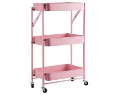 Carrello portaoggetti Pieghevole a 3 Livelli Carrello con rotelle in Metallo con Cesto in Rete Portaoggetti Multiuso con Ruote bloccabili per Cucina Bagno Lavanderia Camera da Letto No Assemblely