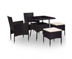 vidaXL Set da Pranzo da Giardino 5 pz Robusto Elegante Tavolo e Sedie con Braccioli Arredi da Esterno Nero in Polyrattan e Vetro Telaio Acciaio