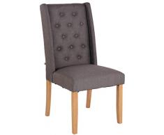 Sedia Pranzo Malea con Alto Schienale in Stoffa I Poltroncina Salotto Chesterfield Imbottita I Telaio in Legno, Colore:Grigio Scuro, Colore della Cornice:Antico Chiaro