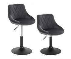 WOLTU 2X Sgabelli da Bar Bancone Sedia Cucina con Schienale in Velluto Senza Poggiapiedi, Grigio Scuro, BH242dgr-2