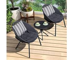 3 Pezzi Set da Bistrot, Set Mobili da Giardino per Tutte le Stagioni con Schienale con Design ad Arco Circostante, Set Tavolo e Sedie da Giardino con Cuscini per Giardino, Balcone, Terrazza, Cortile
