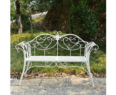 Panca da Giardino in Metallo, Panca Doppia per Sedia in Ferro Battuto Country, Sedia per Il Tempo Libero Decorazione Cortile Giardino Villa, Panchina da Esterno con Schienale (Bianco)