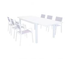 Decorspace Tavolo allungabileFormentera in alluminio dogato da esterno per giardino (Tavolo + 6 Poltrone 160/240 x 90 cm, Bianco)