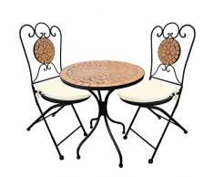 Set di tavolo più sedie da giardino, 5 pezzi, in stile mosaico mediterraneo, mobili da giardino, da bistrò