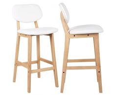 eSituro 2pcs Sgabelli da Bar con Schienale in Legno Sedia Alta da Bar Cucina Poggiapiedi Incluso Design Vintage Bianco SBST0236