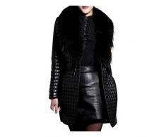 2023 Nuovo - Giacca invernale donna cappotto in pelle lungo lungo capispalla cappotto finto manica cappotto da donna panchina capispalla, Nero , XL