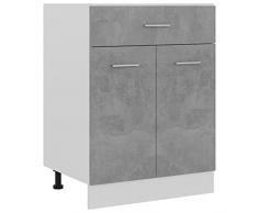 vidaXL Mobile con 2 ripiani, 1 cassetto, credenza cucina, mobiletto da cucina, mobiletto da cucina, colore grigio cemento, 60 x 46 x 81,5 cm