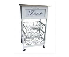 carrello da cucina portapane in legno bianco 3 cassetti Shabby chic portafrutta