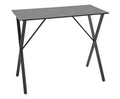 homcom Bancone Bar Stile Moderno Industriale,Tavolo Alto da Cucina Effetto Marmo in Legno e Acciaio, 120 x 60 x 102 cm, Nero