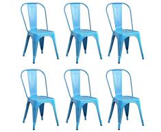 Milani Home s.r.l.s. Set di 6 Sedie in Metallo di Design Moderno Industrial Vintage Colore Blu Antico Ossidato per Sala da Pranzo Bar Ristorante Soggiorno