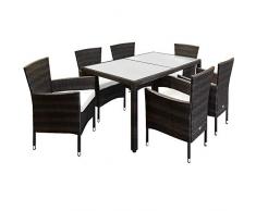 Deuba Salottino in Polyrattan Set Mobili Giardino 6 Sedie Impilabili Cuscini 7cm Tavolo 150x90x74cm