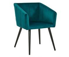 Duhome Sedia da Sala da Pranzo in Tessuto (Velluto) Verde bluastro Blu Azzurro Design Retro con Piedini in Metallo Sedia Imbottita Poltrona Vintage Selezione Colore 8065