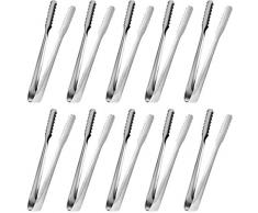 FLZONE Set di 10 pinze per Zucchero in Acciaio Inox, Mini pinze per Ghiaccio,pinze per Dolci, Insalata,pinze da Portata, per Matrimoni, Feste, Bar,Grill, caffè,Cucina, Buffet