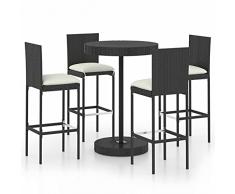Tidyard Set da Bar da Giardino 5 pz in Polyrattan Nero,Set Tavolo e Sedie da Bar Alti da Giardino in Rattan,Set Tavolino Rotondo e 4 Sgabelli da Bar Alti in Rattan per Esterno