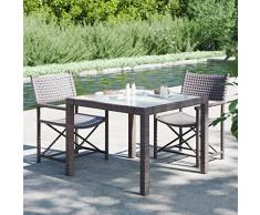 FIRBNUS Tavolo Giardino 90x90x75cm Vetro Temperato e Polyrattan Marrone Tavolo Rattan Tavolo Da Esterno Tavolo Terrazzo Esterno Piano Superiore in Vetro Resistente E Robusto Per Giardino Terrazzo