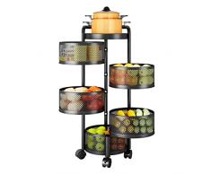 DROMEZ Carrello da Cucina Giro Girevole, Carrello Portaoggetti Metallo con Cestelli Ruote Bloccabili, Carrello di Servizio Salvaspazio per Camera da Letto Soggiorno Bagno,5 layer