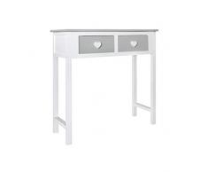 Rebecca Mobili Consolle bianca grigia, tavolo scrivania da cameretta, legno, stile shabby, per salotto camera - Misure: 80 x 80 x 30 cm (HxLxP) - RE4193