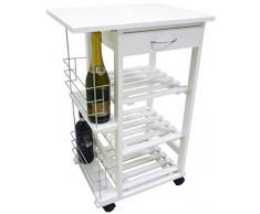 Carrello da cucina in legno bianco con porta bottiglie cassetto e ruote 3 piani per verdura frutta vivande casa salotto