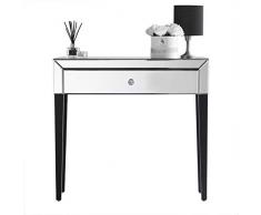 CARME - Toeletta Laguna Specchio, 1 Cassetto, Maniglia in Cristallo, Design Moderno in Vetro, Tavolo da Toilette per Gioielli e Cosmetici, Mobile Camera da Letto, Colore Oro Rosa