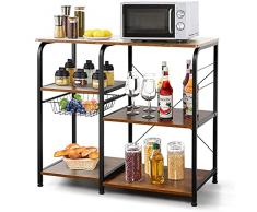 Scaffale per microonde Struttura in Ferro salvaspazio mit Cestello in Rete Metallica, Mensola Cucina Microonde Scaffali Stazione Ripiani Portaoggetti mit 6 Ganci cucina 90*40*81cm