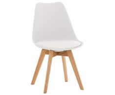 CLP Sedia Pranzo Imbottita Linares in Polipropilene I Similpelle I Stoffa I Velluto I Sedia Scandinava Design Tulip Telaio in Legno, Colore:Bianco, Materiale:Plastica