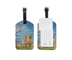 1 pz/set elefante e coniglio seduti sulla panchina in pelle crociera bagagli borsa tag/porta biglietti da visita
