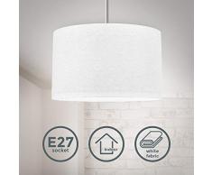 B.K.Licht Lampada a sospensione in tessuto bianco, attacco per lampadina E27 non inclusa, paralume diametro 38cm, Lampadario moderno per sala da pranzo o camera da letto, IP20