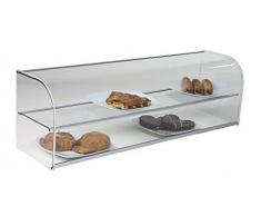 Vetrina per brioches vetro curvo, Vetrina da banco neutra con ripiano colore inox 1212 X 270 X 310 mm.