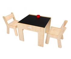 Little Helper FSD02-5 Tavolino con Portamatite e 2 Sedie per Bambini, Legno Naturale/Lavagna