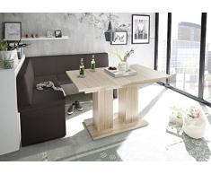 Mystylewood Olga - Panchina angolare in legno di quercia con tavolo a colonna, imbottito, in ecopelle, facile da pulire, struttura in legno stabile, 142 x 196 l