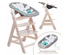 Hauck Beta Plus Newborn - Seggiolone Pappa evolutivo 0 mesi - Con Sdraietta neonato, Riduttore, Cuscino seduta, Vassoio - Altezza regolabile, Legno Chiaro Naturale White - Washed Dots