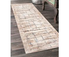 Carpeto Rugs Tappeto Cucina Moderno Astratto Pelo Corto - Tappeto Corridoio - Tappeto per Cucina Moderni - Tappeto Passatoia Cucina - Crema - 100 x 225 cm