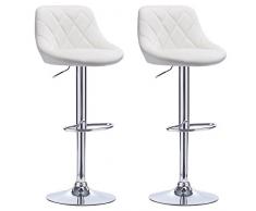 WOLTU BH23ws-2 Coppia Sgabelli da Bar Moderni Girevoli Sedia Cucina Alta con Schienale Quadrato Senza Braccioli Altezza Regolabile in Ecopelle Bianco