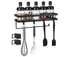 mreechan Mensola da Cucina, Portaspezie,Mensole Cucina,Portaspezie con porta rotolo da cucina e 4 ganci,Due supporti per spugne in omaggio con lacquisto.(nero)