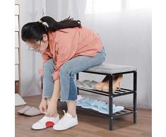 Zoternen Cassapanca scarpiera Panca, Scarpiera da Ingresso, Portascarpe con Cuscino, Panca Sedile Comodo Scarpe per Ingresso e Corridoio, 3 Ripiani, in Cotone e Ferro, 80 * 30 * 50cm(Nero)