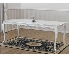 Simone Guarracino Luxury Design Tavolo Nathalie Stile Barocco Moderno Rettangolare Bianco Laccato e Foglia Argento cm 205 x 105