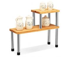 COSTWAY Mensola ad Angolo Scaffale Angolare, Scaffale a 2 Ripiani per Angolo, Bambù e Acciaio Inox, Ideale per Cucina e Bagno (Rettangolare)