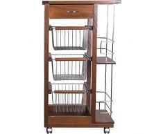 Marvin Carrello Cucina SALVASPAZIO in Legno di FAGGIO con CASSETTO E CESTI CONTENITORI PORTABOTTGLIE Vino 4 Ruote GIREVOLI PORTAPANE PORTAFRUTTA (Noce)