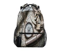 Zaino vintage con bussola, sestante, vetrina vecchia, borsa a tracolla per scuola, grande, impermeabile, durevole, per studenti, adolescenti, ragazze, ragazzi elementari, Come nella foto, Taglia unica